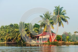 Beautiful Kerala backwaters and palm tree landscape of Alappuzha