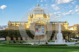 Beautiful King Tomislav`s fountain in front of the Art Pavilion, Zagreb, Croatia