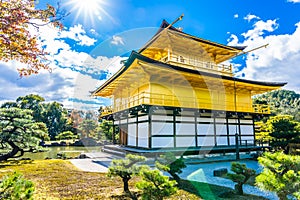 Beautiful Kinkakuji temple with golden pavillion in Kyoto japan