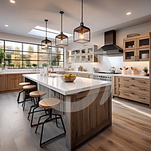 Beautiful kitchen and dining room in new luxury home.