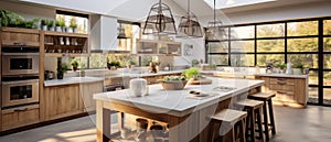 Beautiful kitchen and dining room in new luxury home.