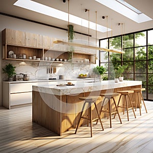 Beautiful kitchen and dining room in new luxury home.