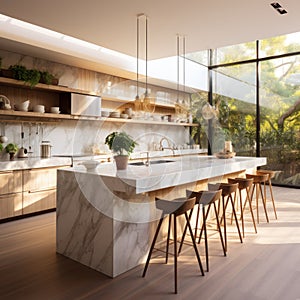 Beautiful kitchen and dining room in new luxury home.