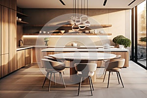 Beautiful kitchen and dining room in new luxury home.