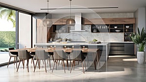 Beautiful kitchen in luxury modern contemporary home interior