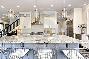 Beautiful kitchen in luxury modern home interior with island