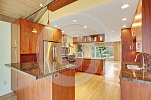 Beautiful kitchen with marble counters.