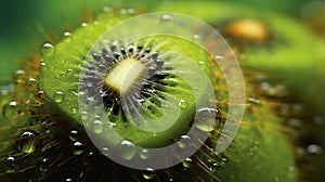 Beautiful kiwi with dew droplets photo