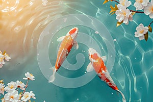 The beautiful koi fish in pond in the garden