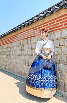 Beautiful Korean woman dressed Hanbok, Korean traditional dress