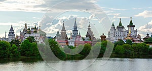 Beautiful Kremlin to Izmailovo is reflected in water, Moscow