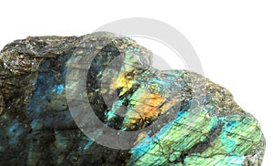 Beautiful labradorite gemstone on white background