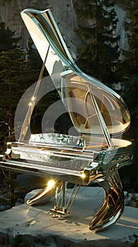 beautiful lacquered shiny futuristic grand piano photo