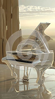 beautiful lacquered shiny futuristic grand piano photo