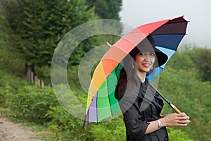 Beautiful Lady with Hat and Umbrella