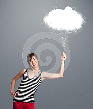 Beautiful lady holding cloud