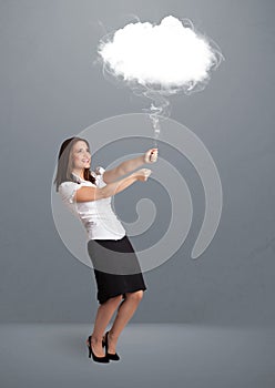 Beautiful lady holding cloud