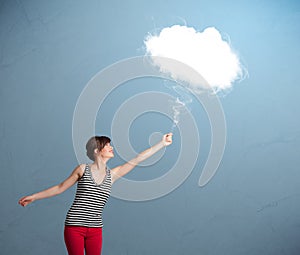 Beautiful lady holding cloud