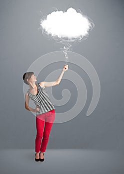 Beautiful lady holding cloud