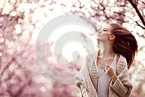 Beautiful Lady in the park in spring time