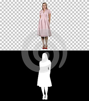 Beautiful lady in pink dress preen, Alpha Channel photo