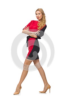 Beautiful lady in red black dress isolated on
