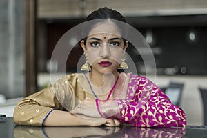 A gorgeous lady`s portrait during Diwali festival photo