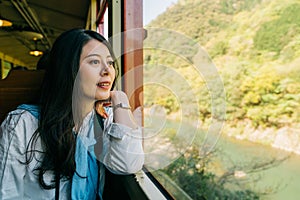 Beautiful lady sitting in the sightseeing train