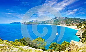 Beautiful lagoon and Blue Flag beach in Oludeniz, Fethiye district, Turquoise Coast of southwestern Turkey