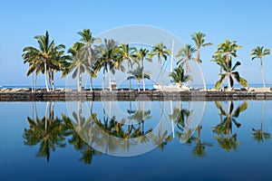 Beautiful laguna with palm trees, blue sky