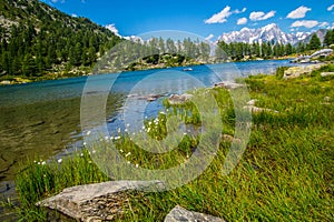 Beautiful lake of Arpy in Val Aoste in Italy