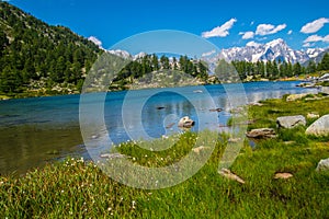 Beautiful lake of Arpy in Val Aoste in Italy