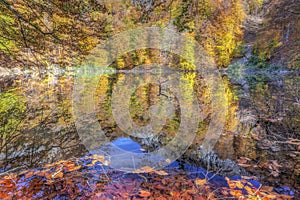 Beautiful lake in the autumn high in the mountains