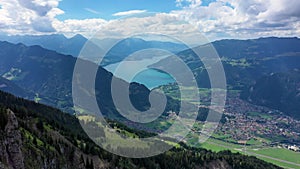 Beautiful Lake Brienz view from Schynige Platte trail in Bernese Oberland, Canton of Bern, Switzerland. Popular mountain in the