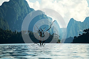 Beautiful lake at Cheow Lan Dam Ratchaprapha Dam, Khao Sok National Park, Thailand