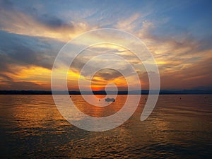 Beautiful lake with colour sky background