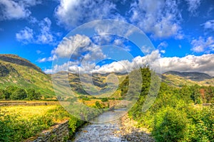 Beautiful Lake District river Mickleden Beck Langdale Valley Cumbria England United Kingdom UK by campsite