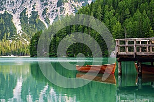 Beautiful lake in the italian alps, Lago di Braies