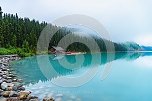 Beautiful Lake Louise from the shoreline, Banff, Canada