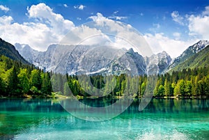 Beautiful lake with mountains in the background photo