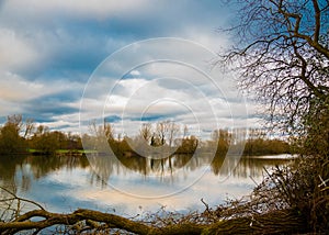 Beautiful lake with nice reflection in the countryside in Buckinghamshire