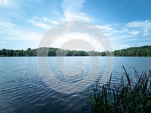 Beautiful lake in the park. Summer landscape. Natural background wallpaper postcard