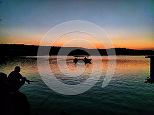 Beautiful lake sunset view photo, mahableshwar India.