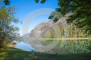 beautiful lake Sylvensteinsee, south german landscape at springtime