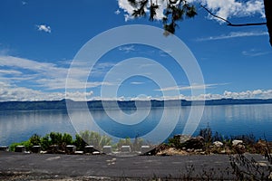 beautiful lake view and scnery of toba lake unactive vulcano mount