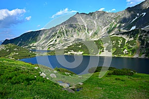 The beautiful lakes Wielki Staw and Przedni Staw in the High Tatras, Poland