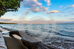 Beautiful lakeshore of Higgins Lake State Park in northern Michigan.