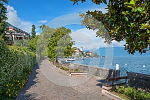 Beautiful lakeside promenade gardone, garda lake, italy