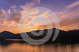 Beautiful lakeside view from a small lake in Kanchanaburi Thailand