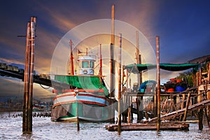 Beautiful land scape of thai local scene tradition fishery boat photo